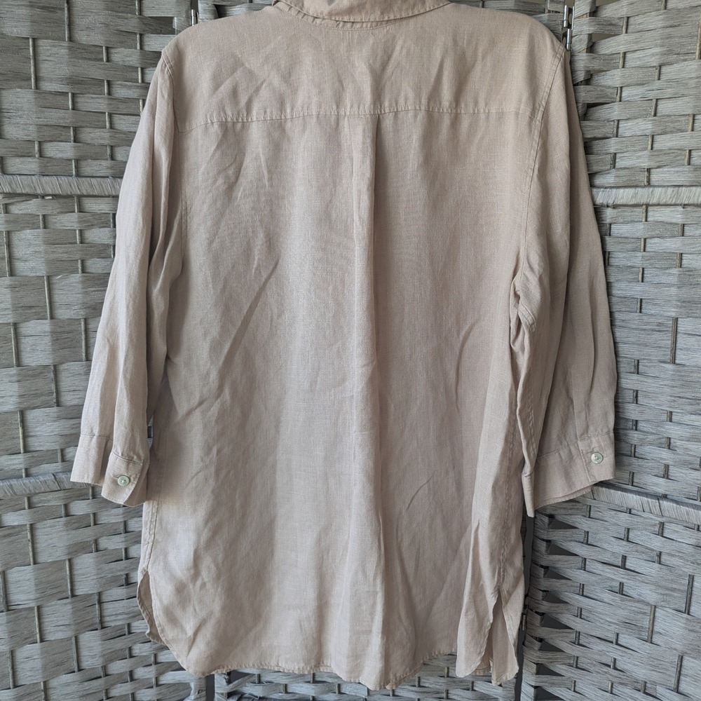 Chico's Linen Tunic Top Tan No Iron Button Up 3/4 Sleeve Sz 3 (16) Quiet Luxury - Picture 4 of 10